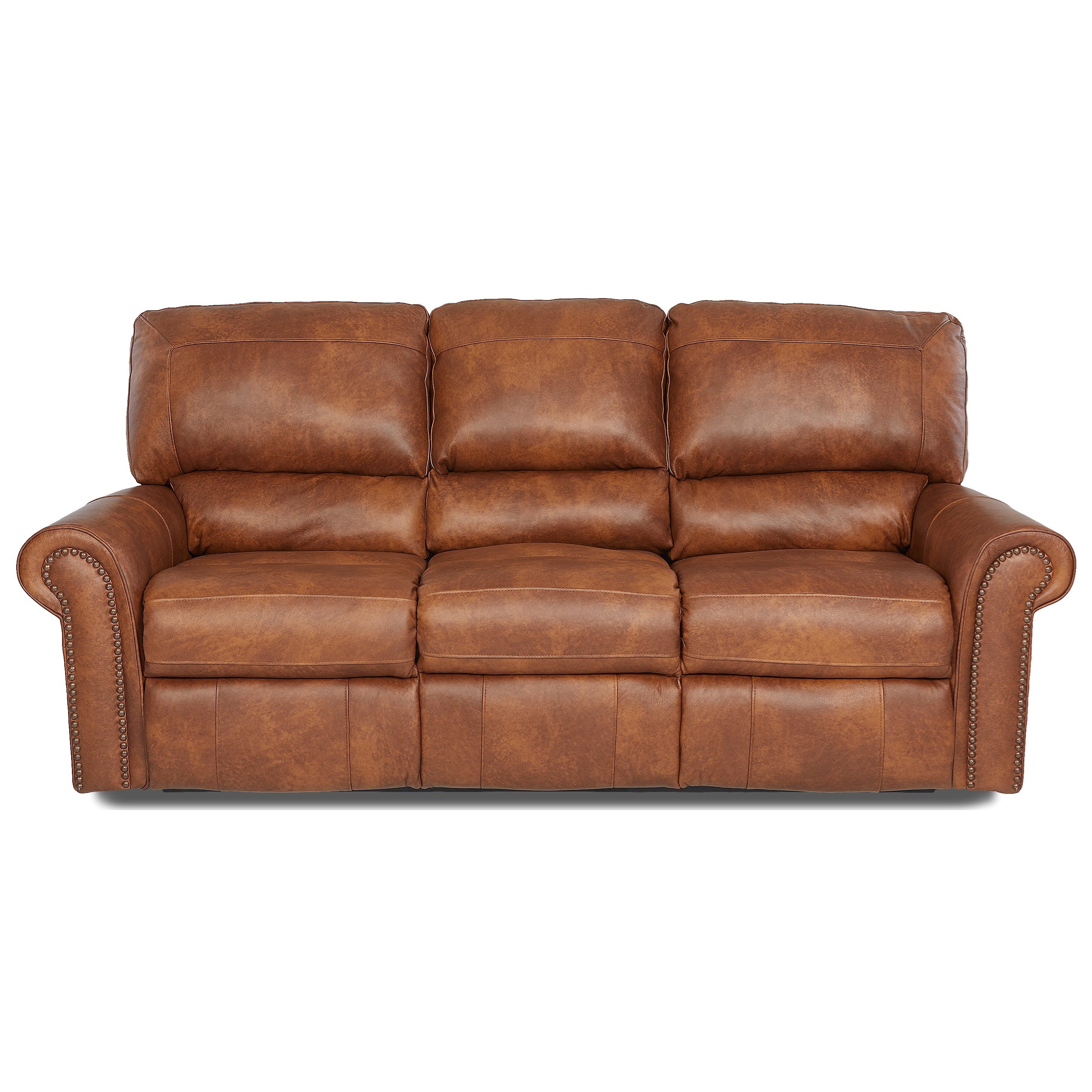 Klaussner Savannah Power Reclining Sofa with Rolled Arms and Nailheads